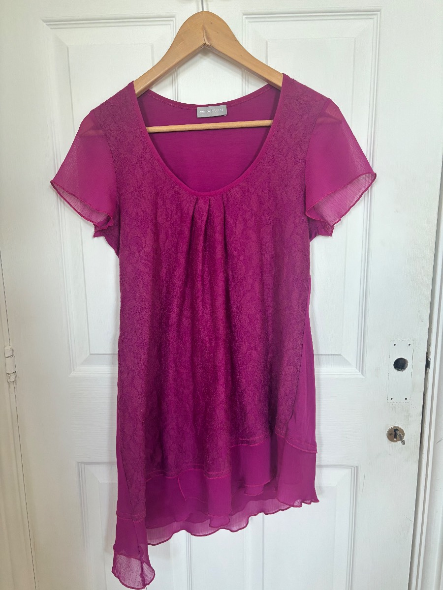 Y2K Per Una Purple Lace Tunic Top Sheer Fairycore Boho Floaty Size 12