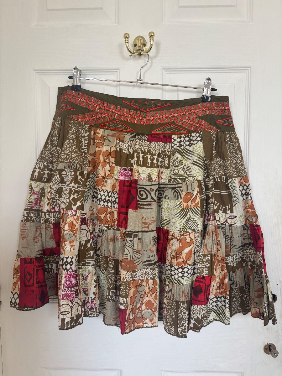 Joe Browns Patchwork Boho Mini Skirt Embroidered Waist Cotton Y2K Festival UK 14