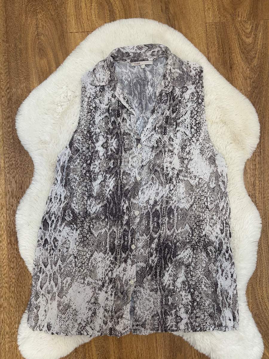 Maje Python Snake Print Sleeveless Shirt Blouse Size 1 UK 8 Designer