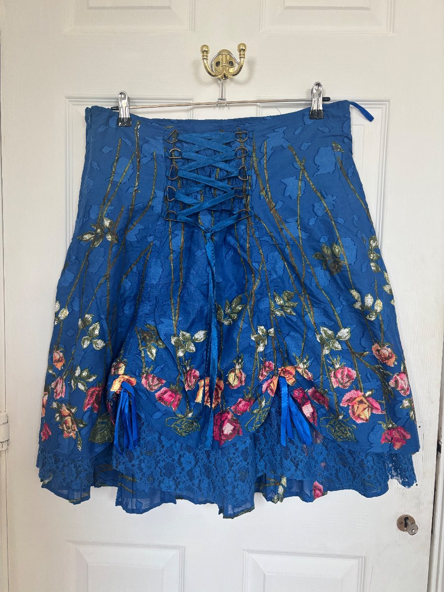 Joe Browns Blue Floral Corset Lace Up Gypsy Boho Fairycore Cottagecore Midi Skirt UK 14