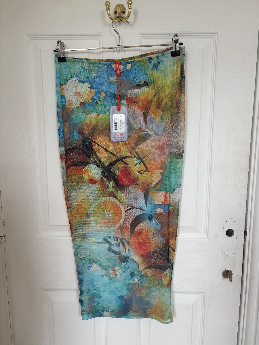 Jaded London Mesh Maxi Skirt Abstract Fruit Print Sheer Festival Y2K BNWT S