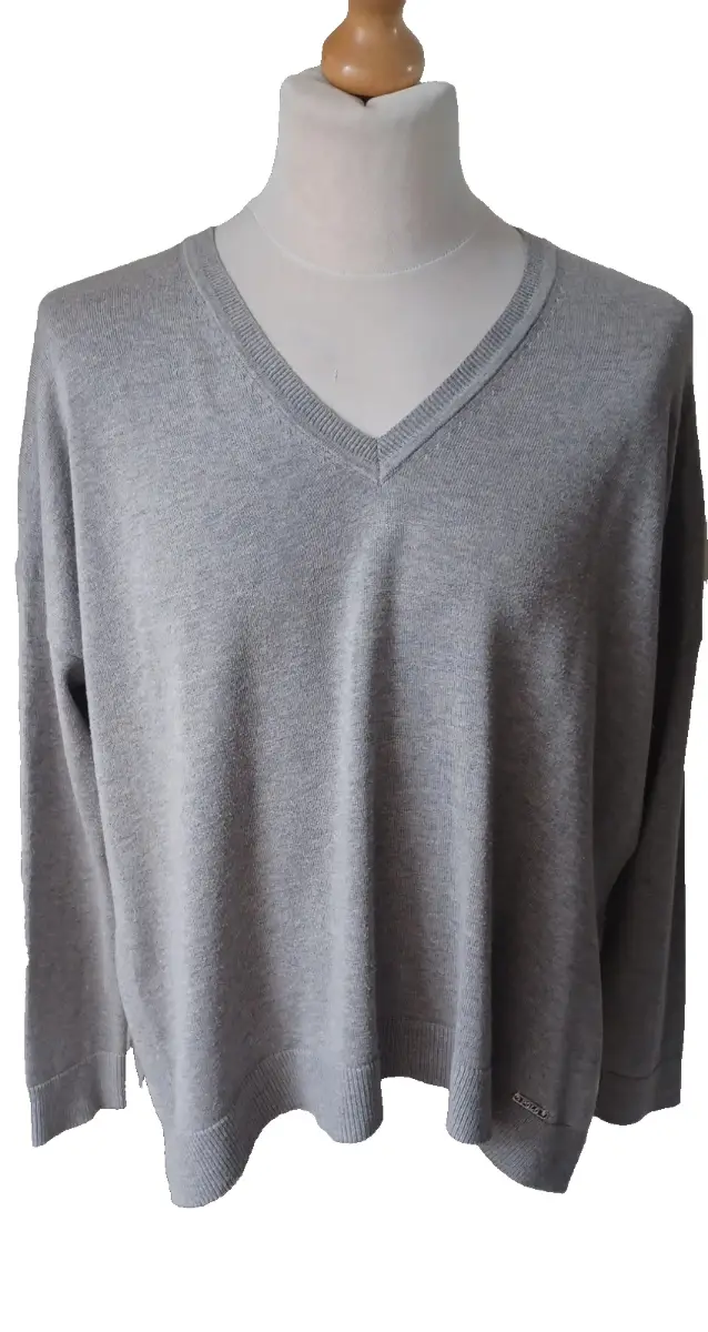 Ralph Lauren Jumper Sweater V Neck Grey Size M UK 14/16 Oversize Womens Designer