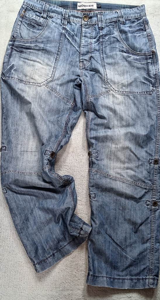 Moto (Topman) Worker Jeans Shorts Convertables Denim Size 36W  31L Mens Mans VGC