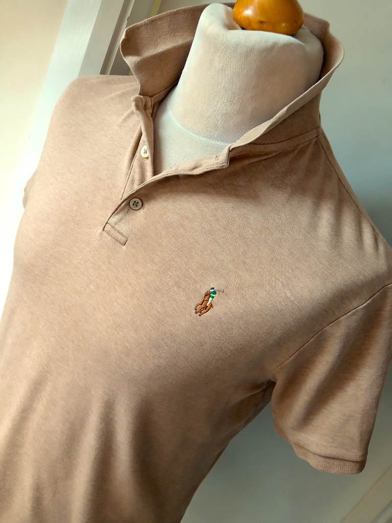 Ralph Lauren Polo Shirt Slim Fit  Size L Brown Cotton Pony Logo Mens Mans VGC+