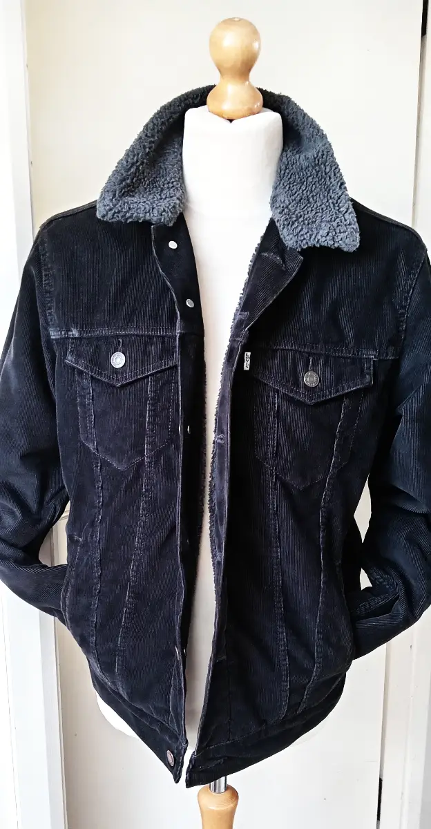 Levi's White Tab Black Corduroy Sherpa Trucker Jacket Mens Large Borg Lined Coat