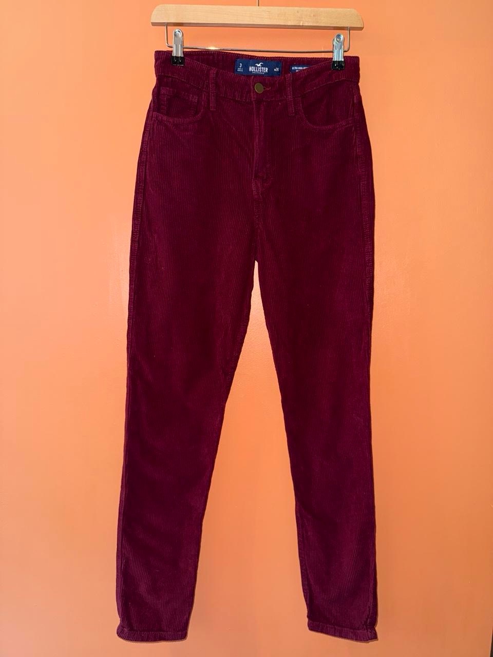 Vintage Y2K Hollister Corduroy Trousers Burgundy High Rise Mom Pants Women’s 26” Waist