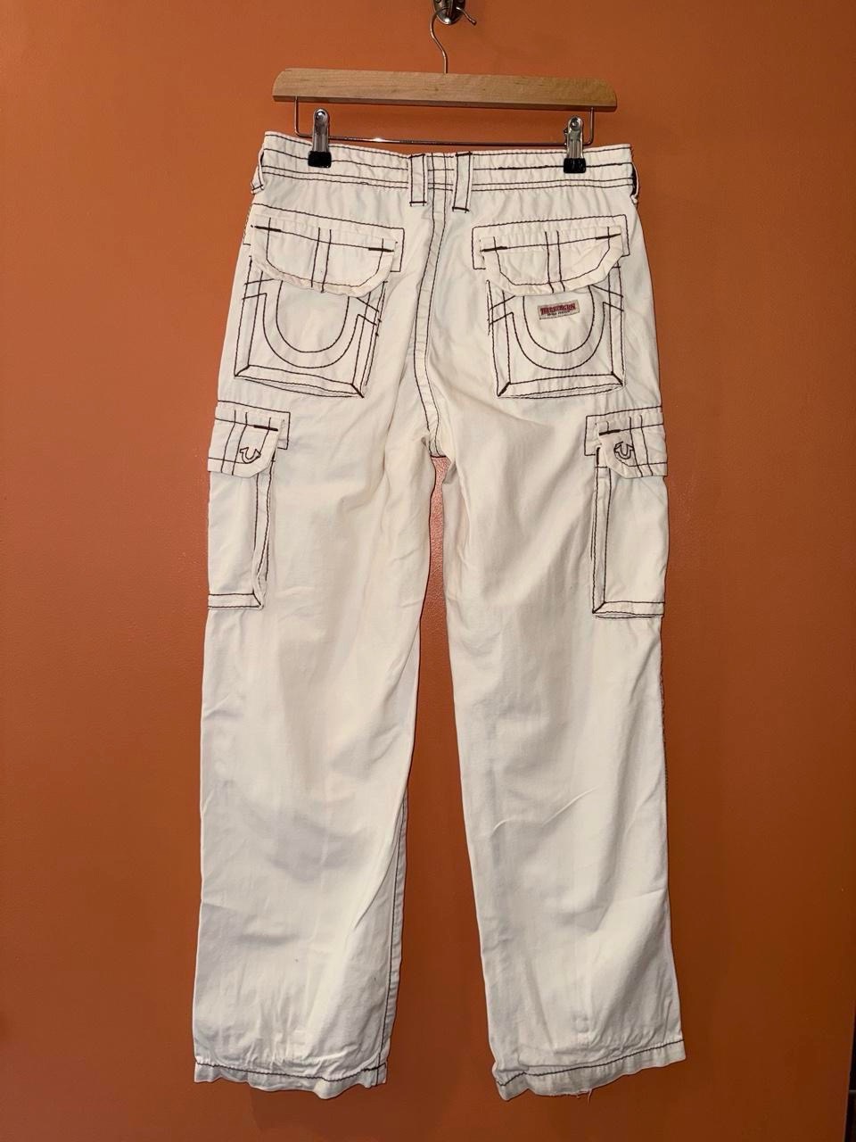 Vintage Y2K True Religion Cargo Trousers White With Embroidered Logos Women’s Small