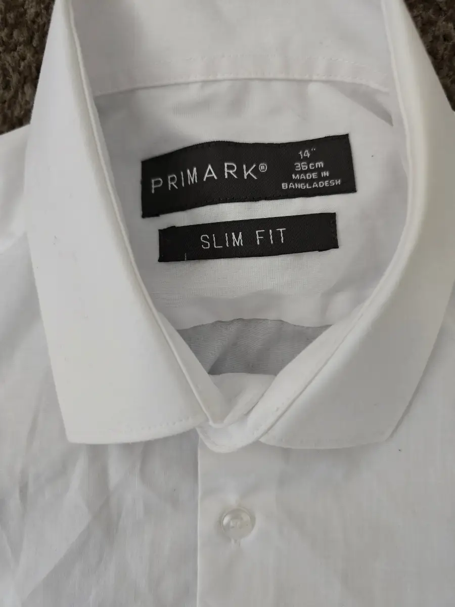 Primark Men's Slim Fit White Long Sleeve Formal Shirt 14" Neck