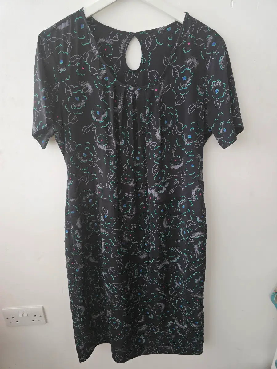 Handmade Floral Shift Dress Elegant Black Tea Dress Size 16