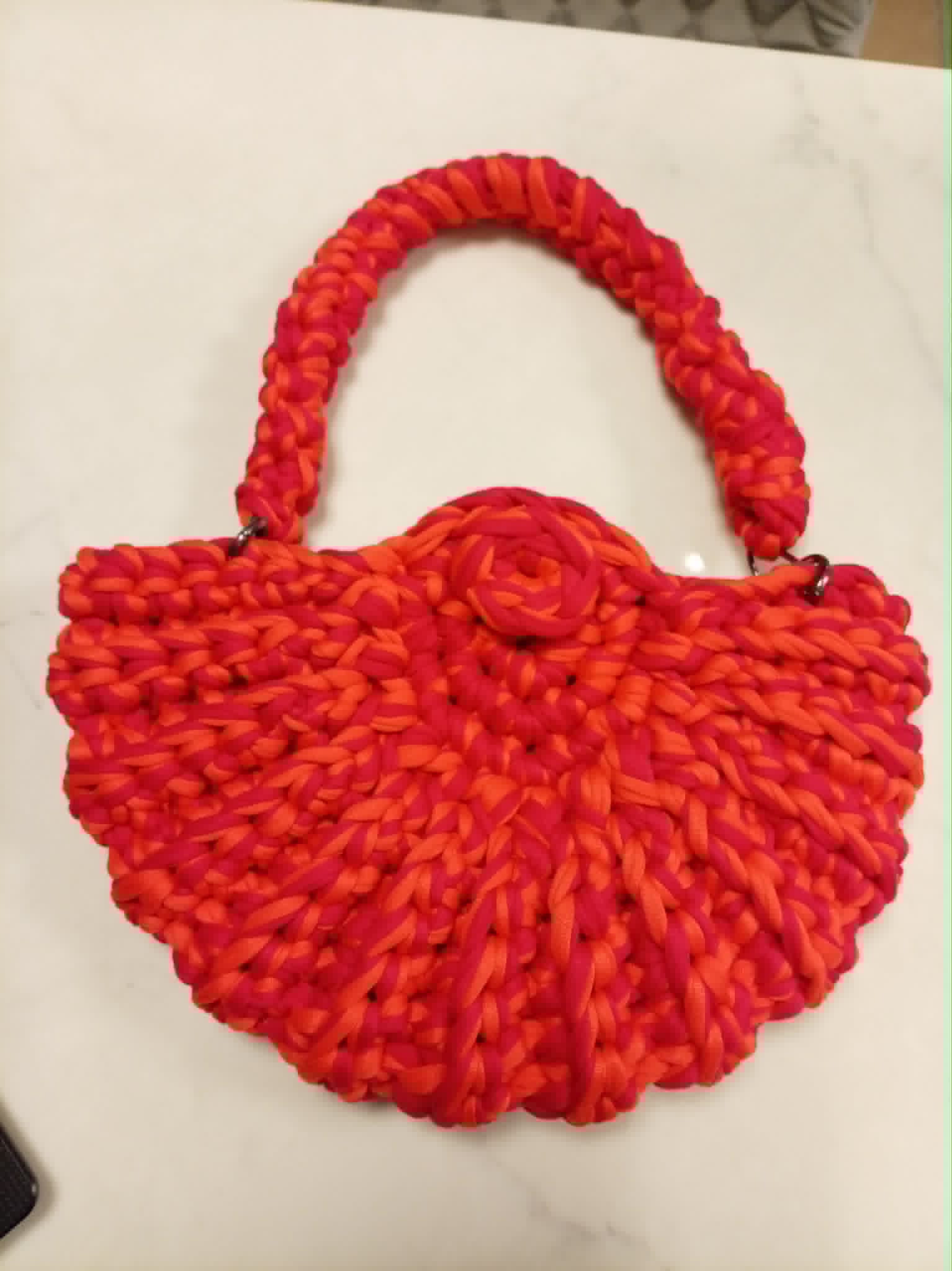 Handmade Red & Orange Crochet Handbag