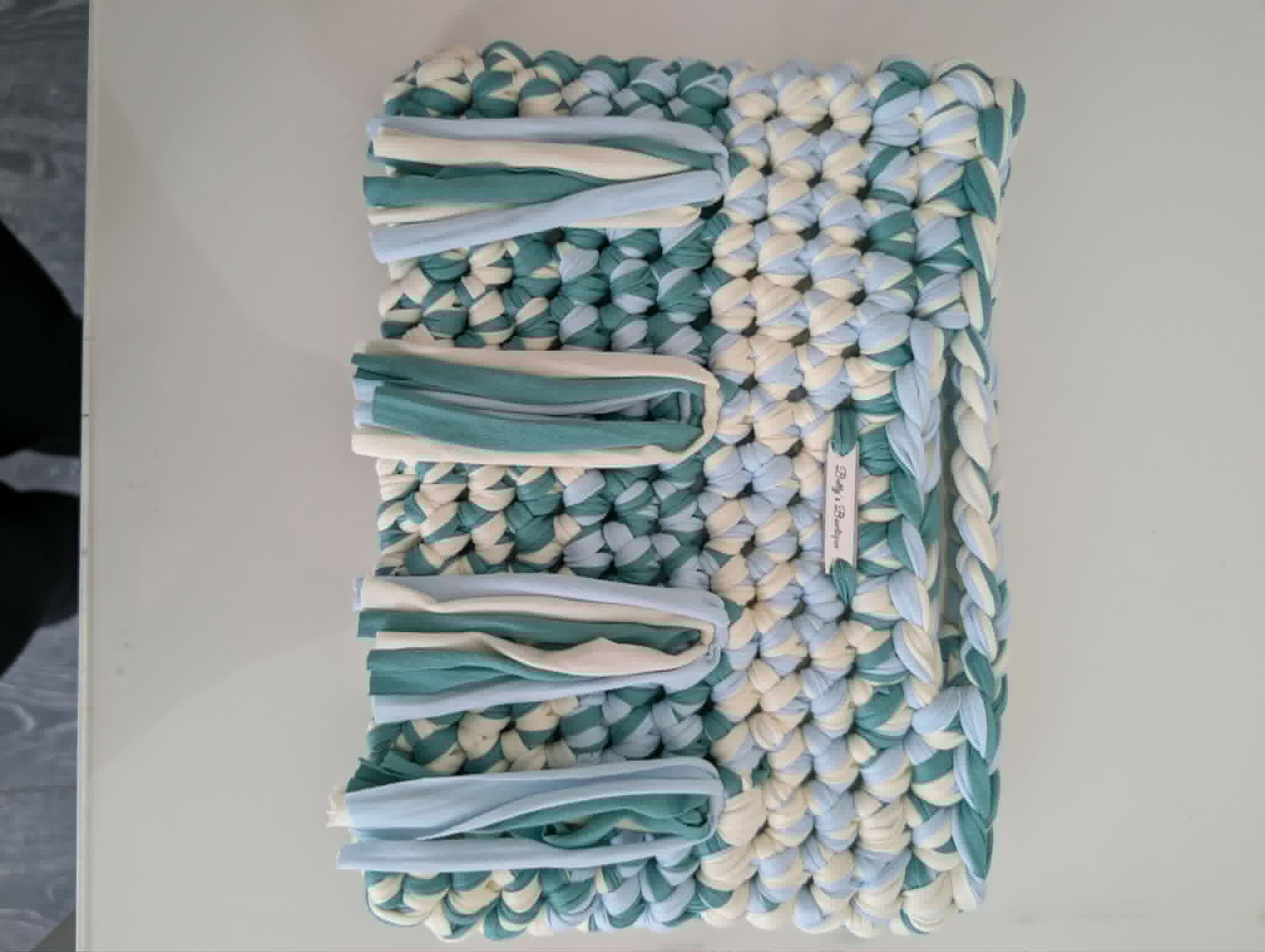 Green, Baby Blue and Cream Handmade Boho Crochet Handbag