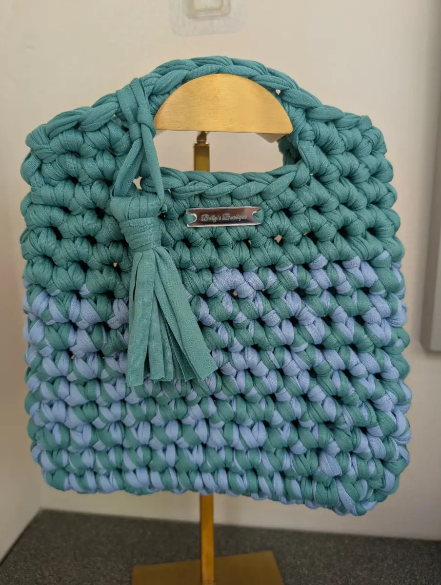 Handmade Crochet Tote Handbag Green and Blue