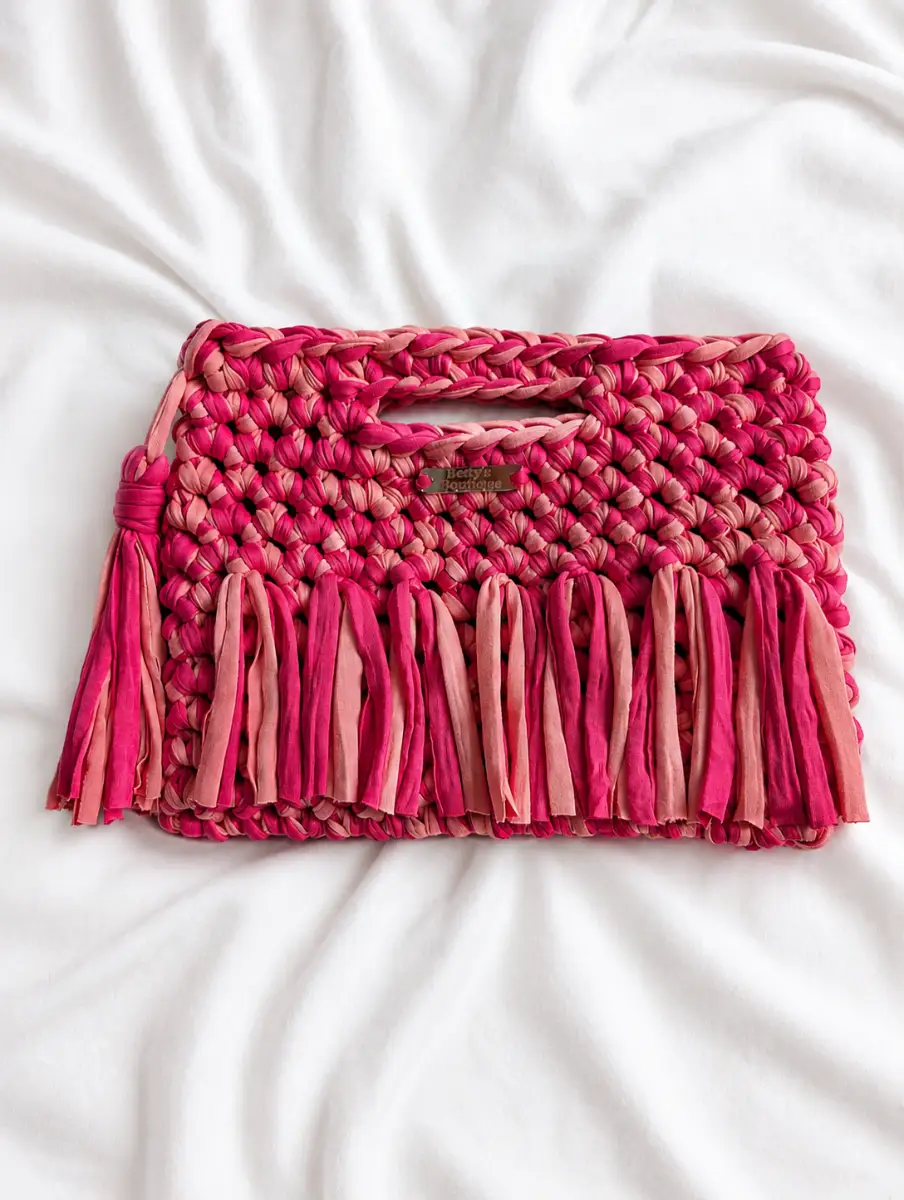 Pink Handmade Crochet Boho Handbag
