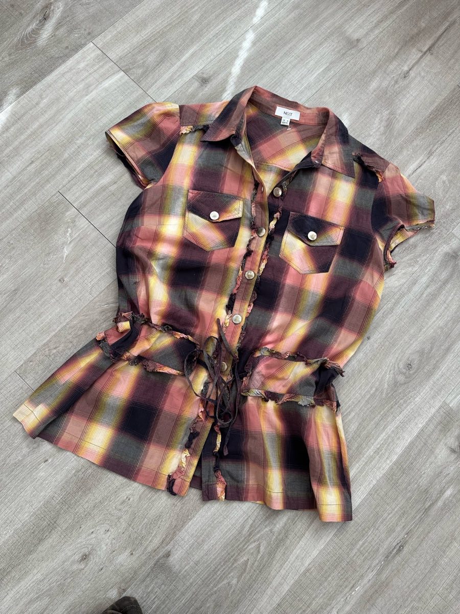 Vintage y2k NextTie up Check Blouse 14