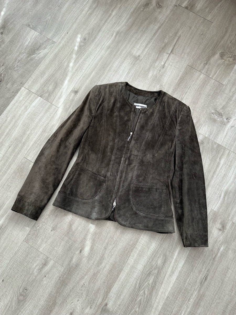 Gerry Webber Collarless Zip up Suede Jacket 10