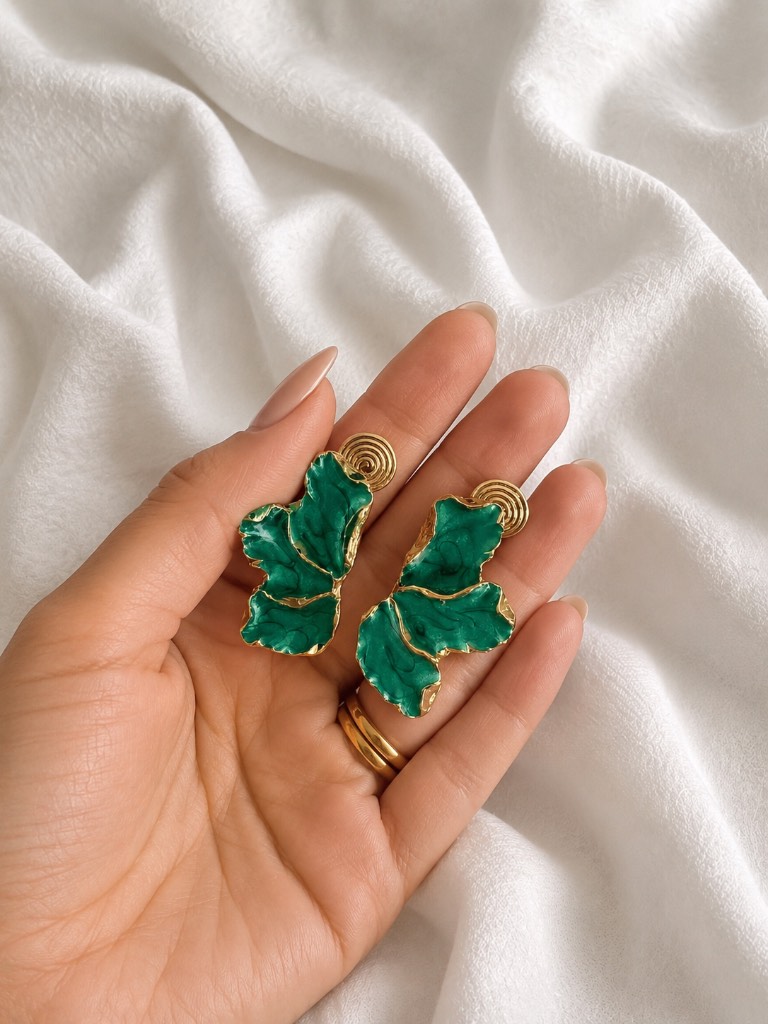 Emerald Marble Clip On Statement Earrings