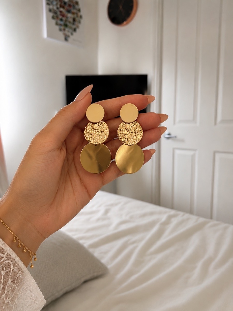 Gold-Tone Triple Disc Drop Earrings