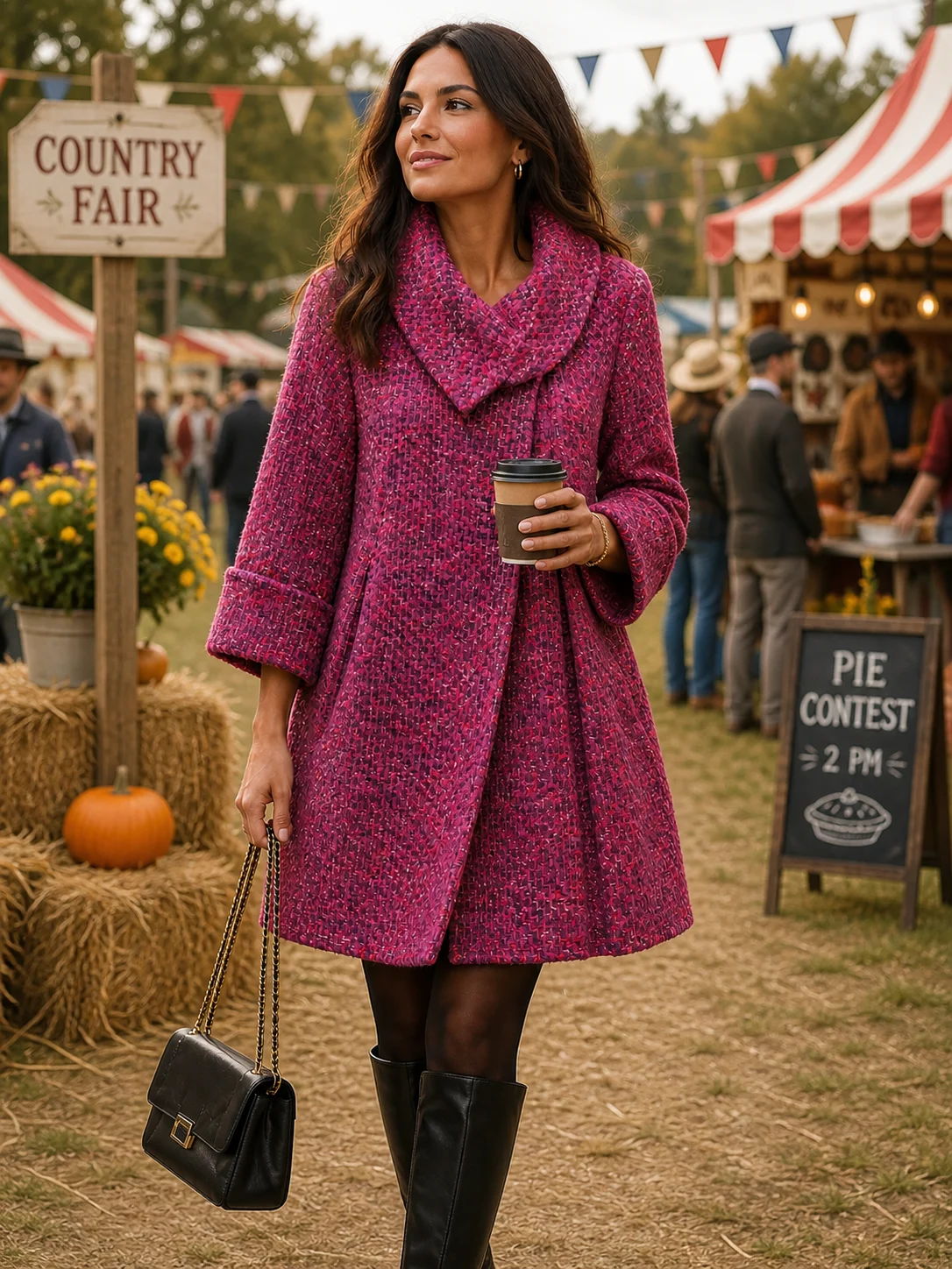 vibrant fuchsia pink textured tweed coat by Per Una. 16 uk
