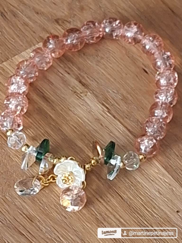 Bracelet pink pretty with flower handmade