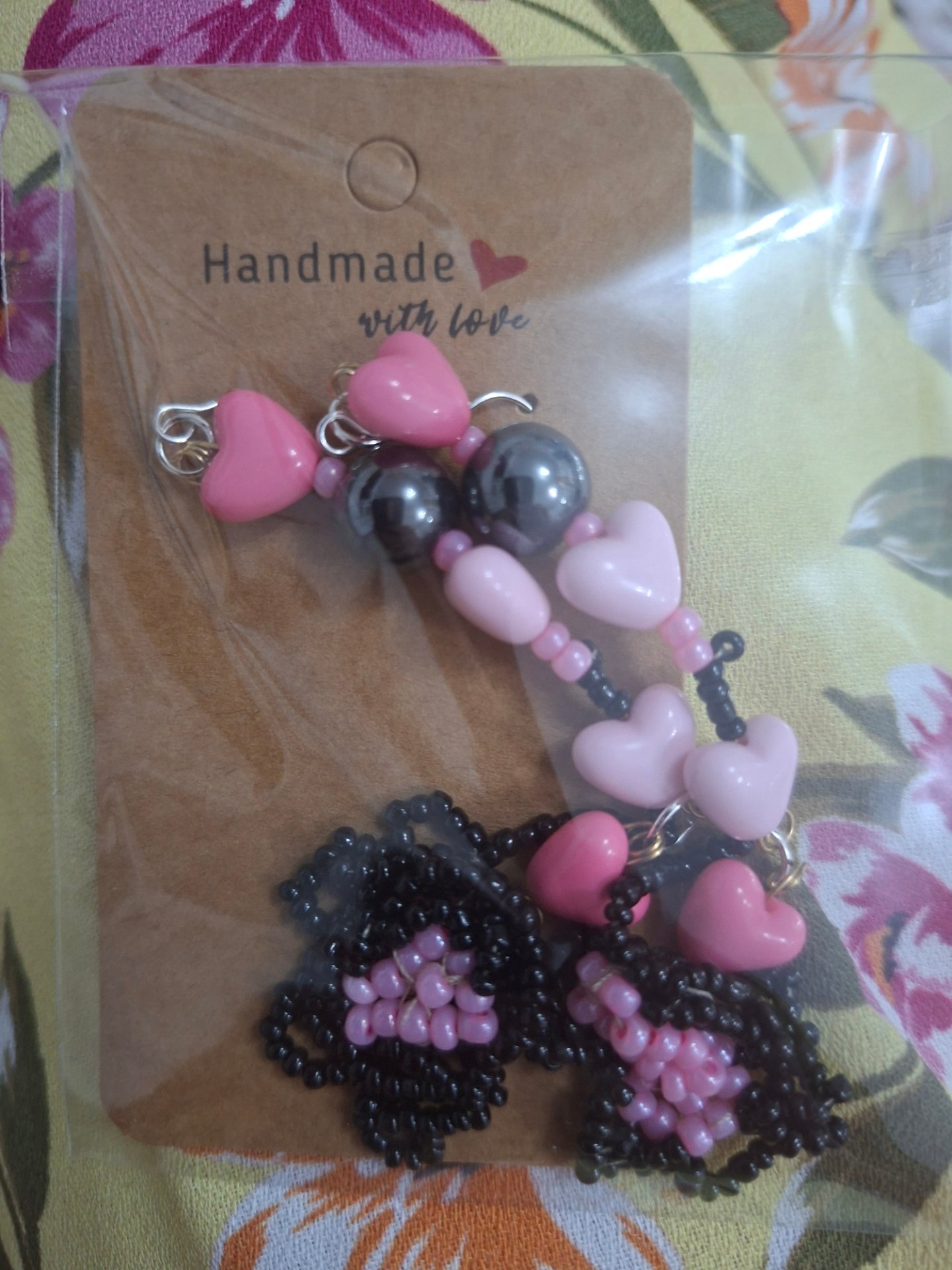 Pink heart earings pink miyuki long dangle earings