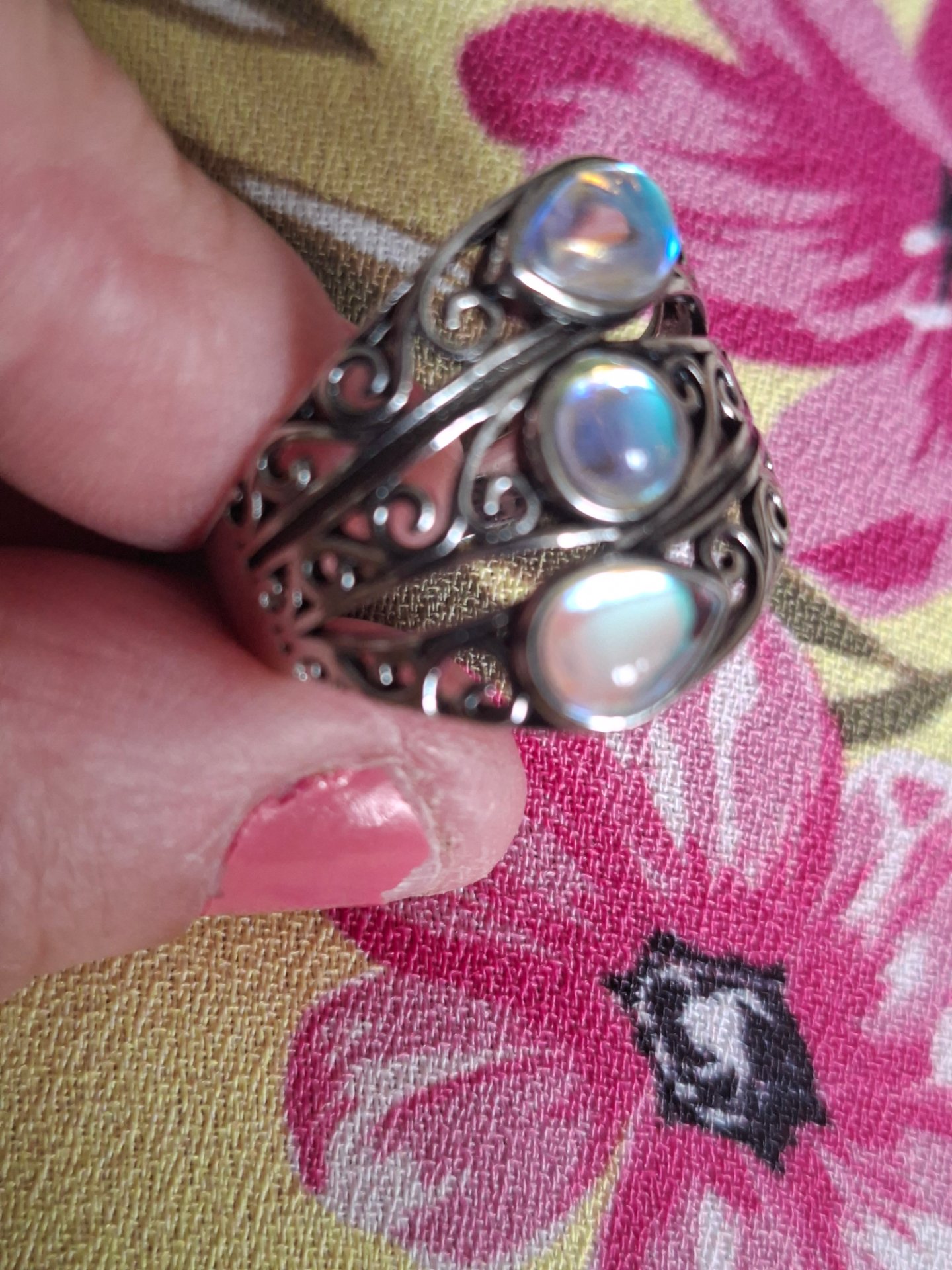Bluestone ring filagree 925 silver ring  size T1/2