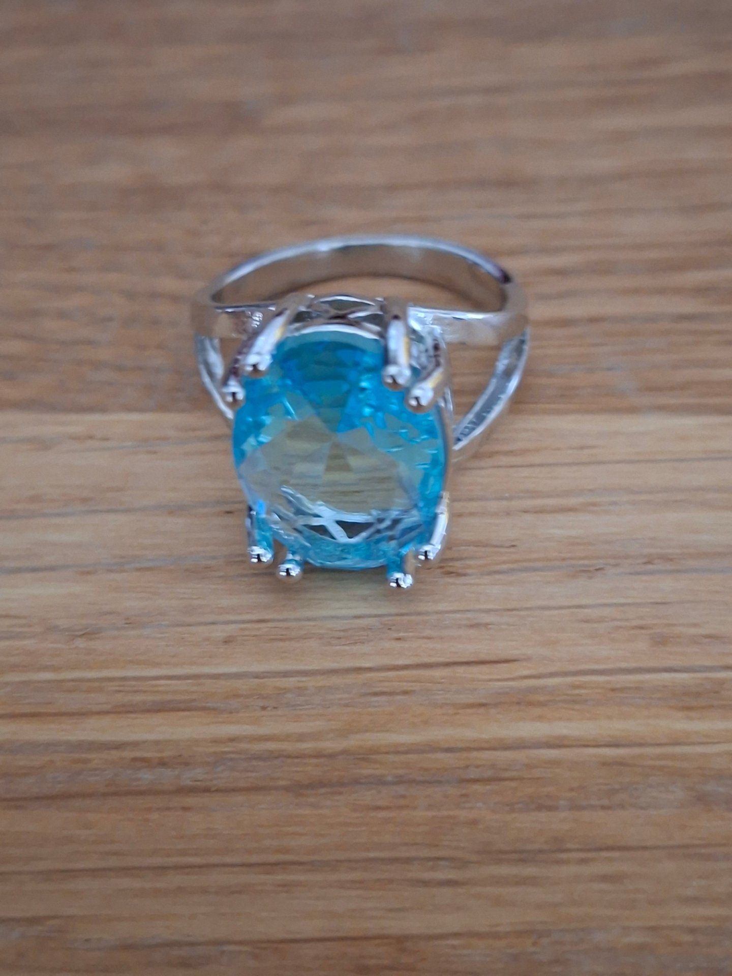 Bluestone ring silver plated costume ring size   P