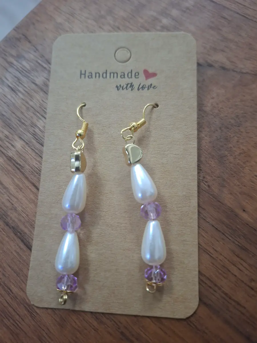 Pearl and pink acrylic beading earings dangle