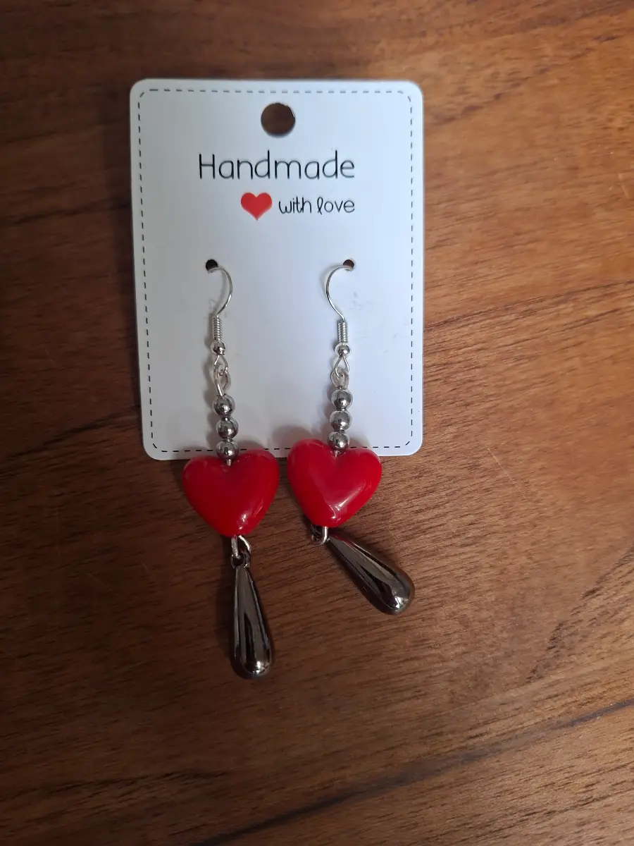 Heart hematite earings small dangle drop earing