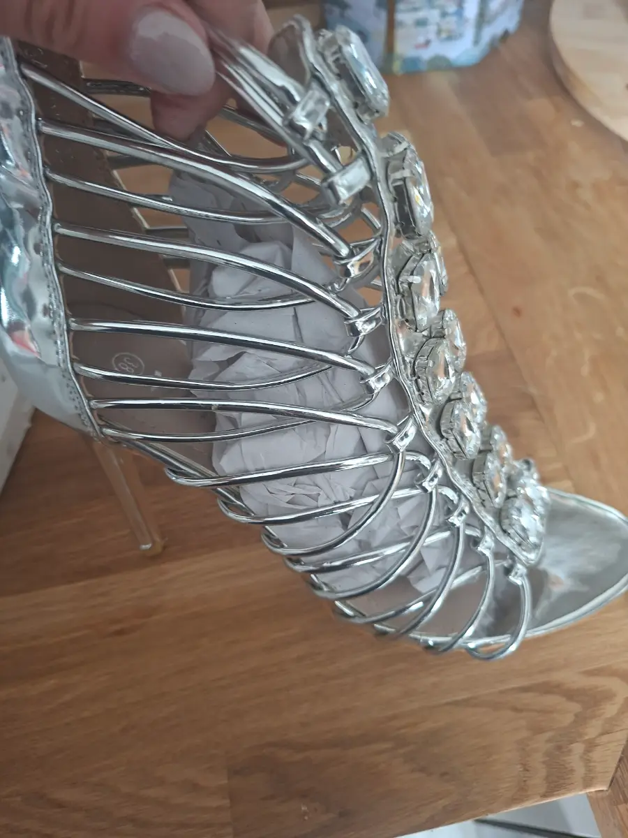 Silver shoes size 5 heels diamontie zip back heels