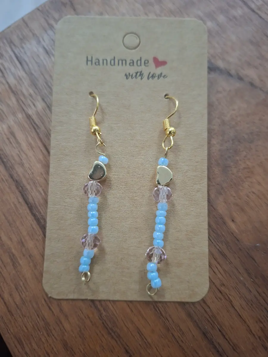 Blue and gold heart earings