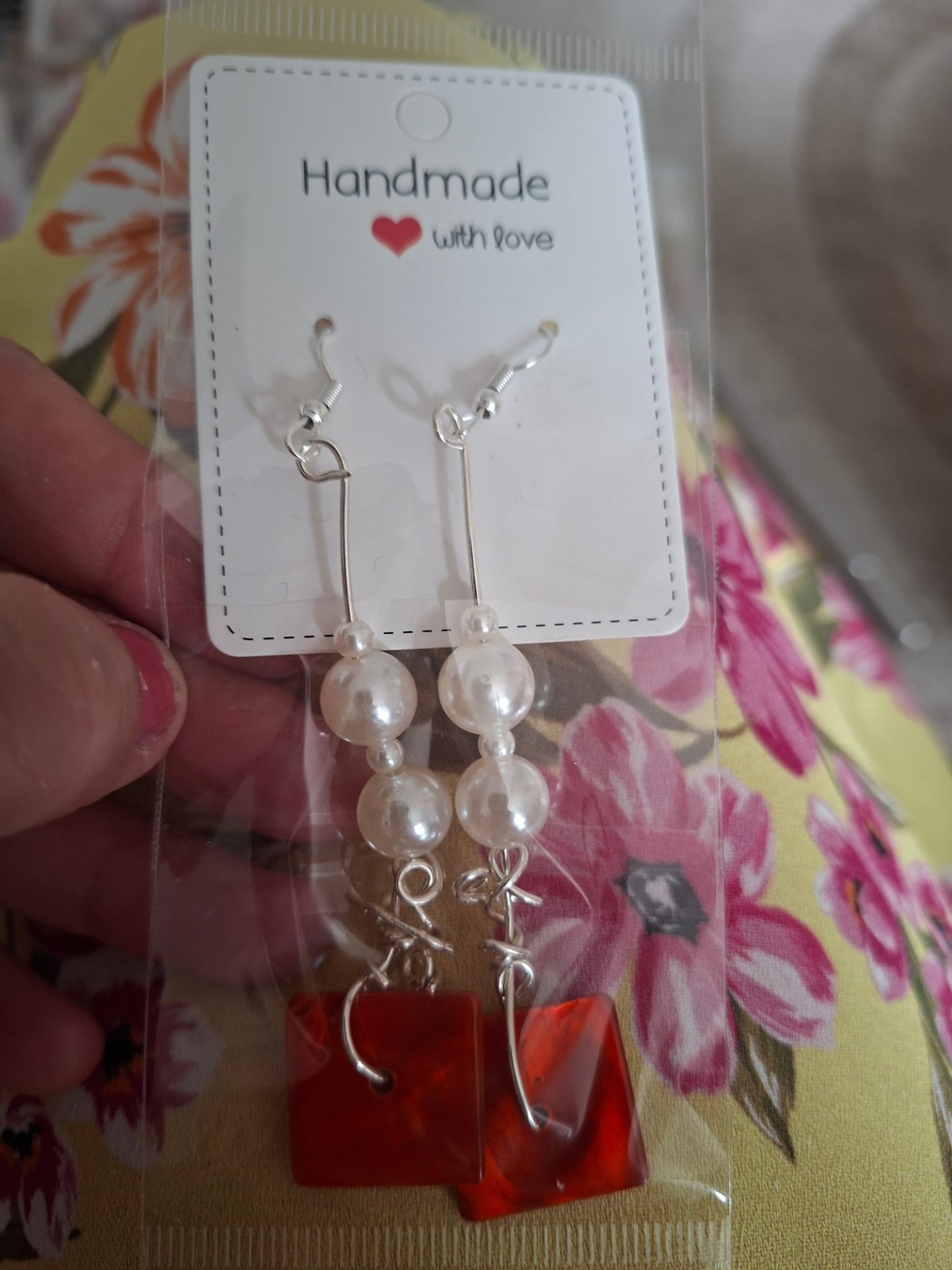 Orange wire wrapped earings dangle dropstyle long