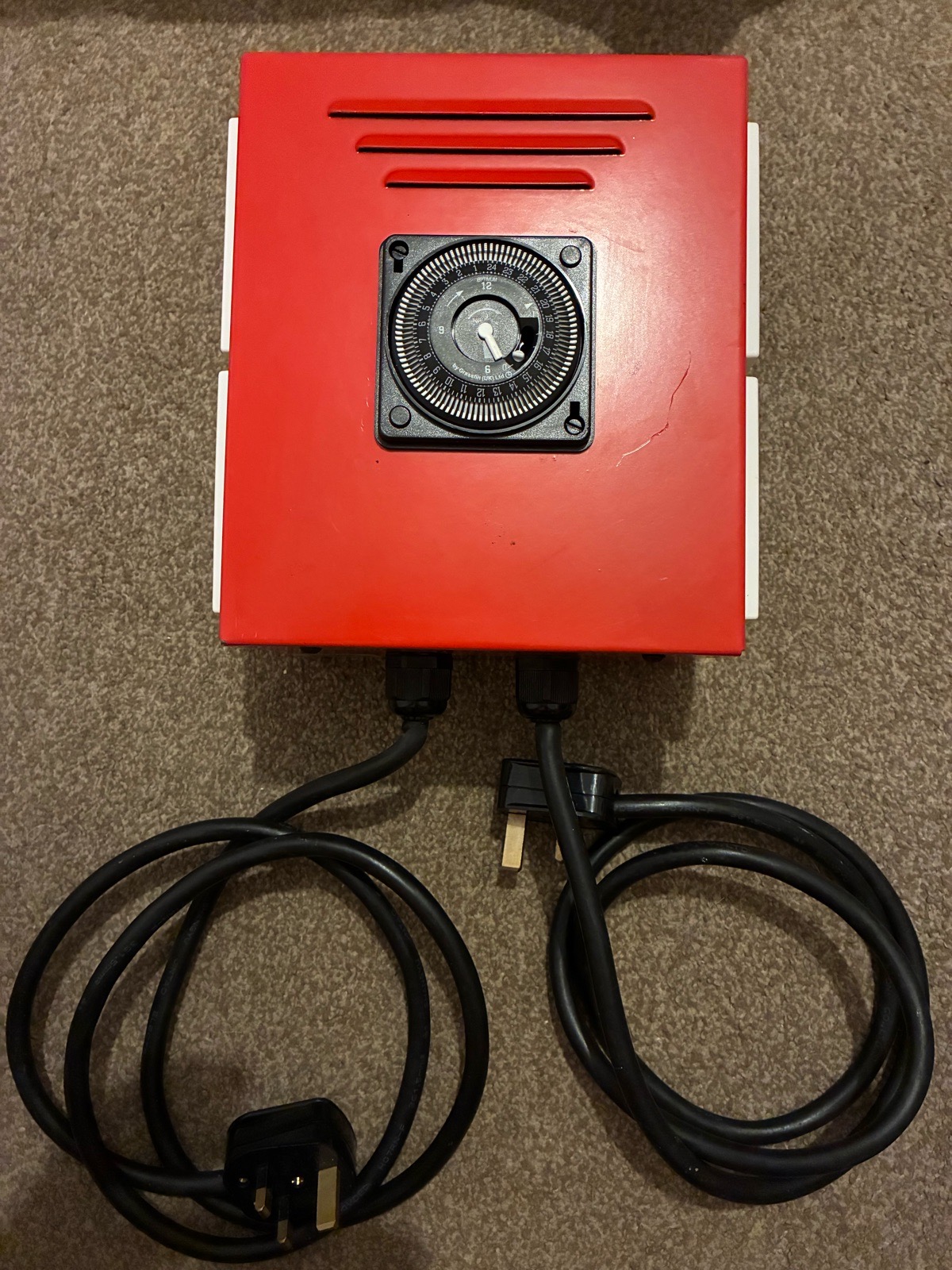 Red Electrical Timer Box with Two Sockets – Good Condition
