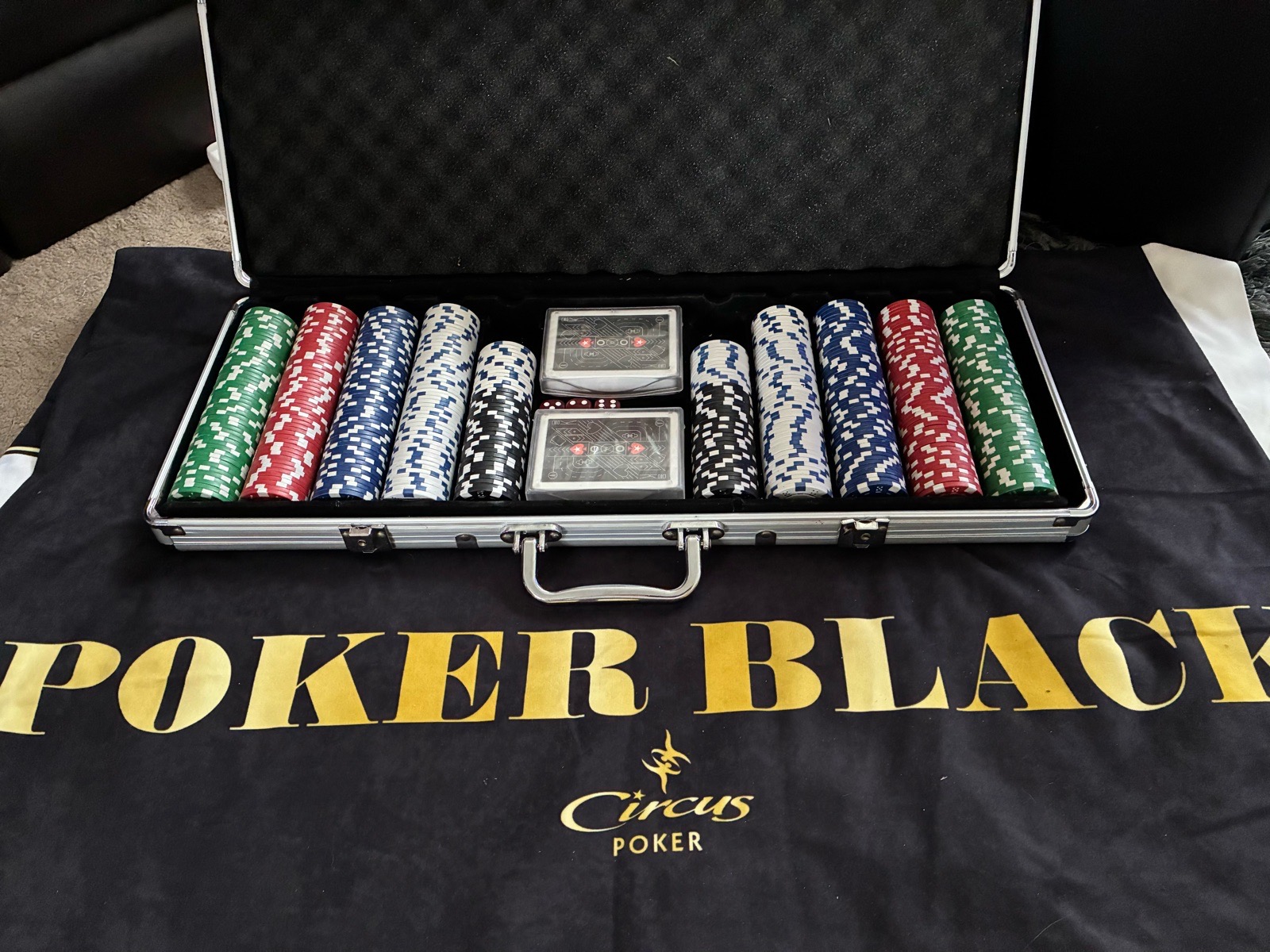 Poker Chip Set with Case and Cards – Good Condition