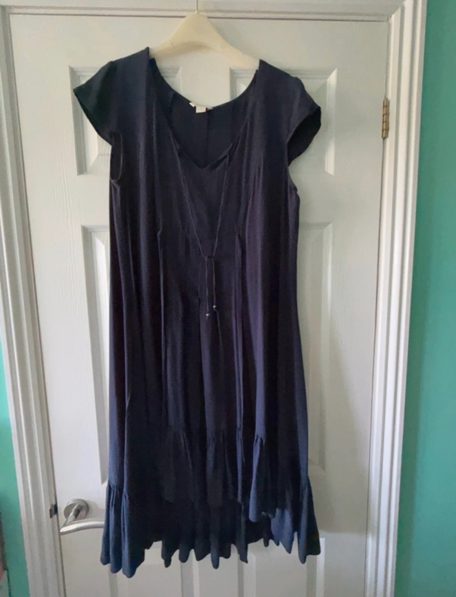 Monsoon navy blue summer dress ruffled hemline  size uk  14