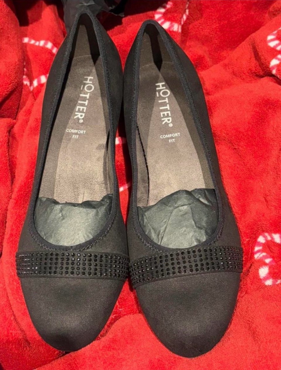 New Black hotter salsa heeled court shoes  comfort fit rhinestone detailing uk 8