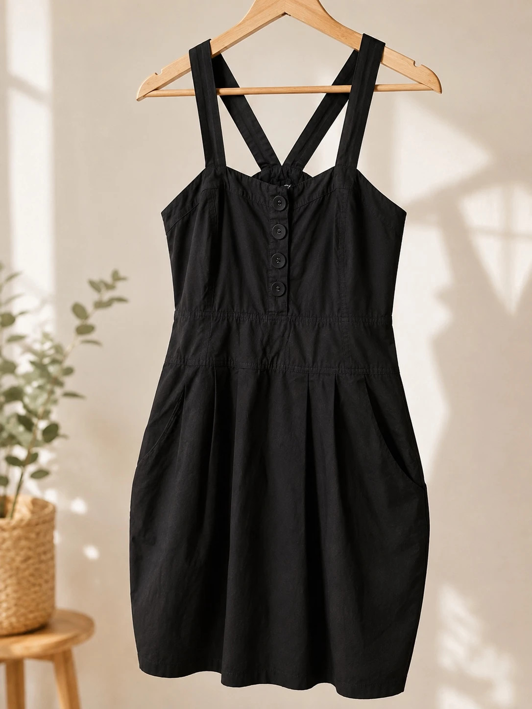 E-vie Black Pinafore Dress – Size 14
