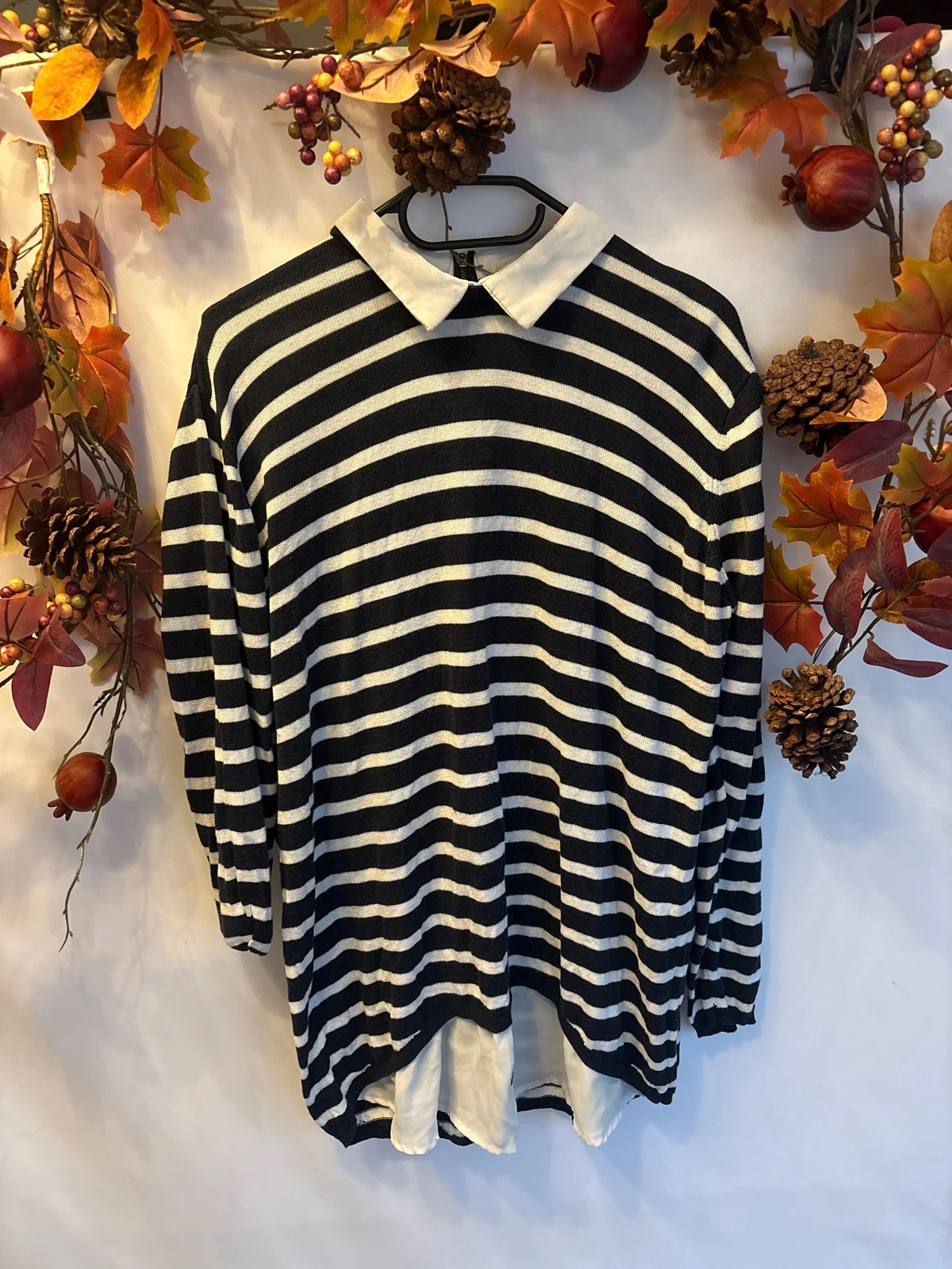 Atmosphere Striped Long-Sleeve Top with illusion shirt size 16