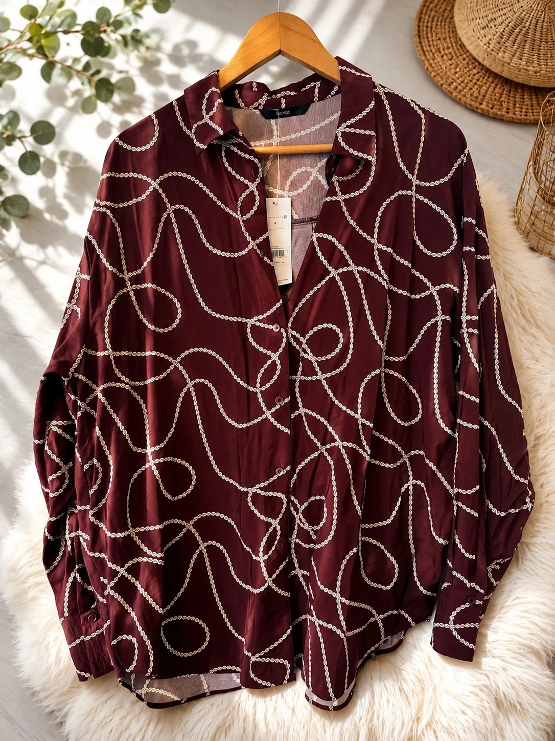 George Burgundy Chain Print Shirt – Size 14 – New With Tags