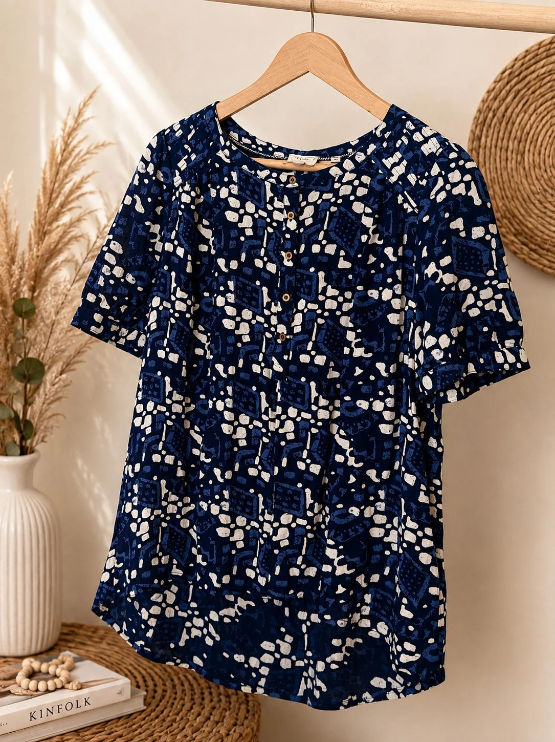 Fat Face navy abstract print tunic top – Size 10