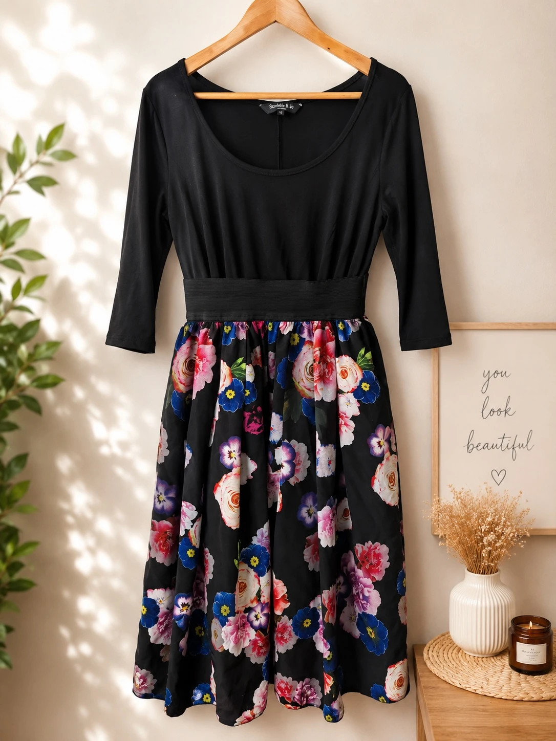 Scarlett & Jo Black Floral Fit & Flare Dress – Size 20
