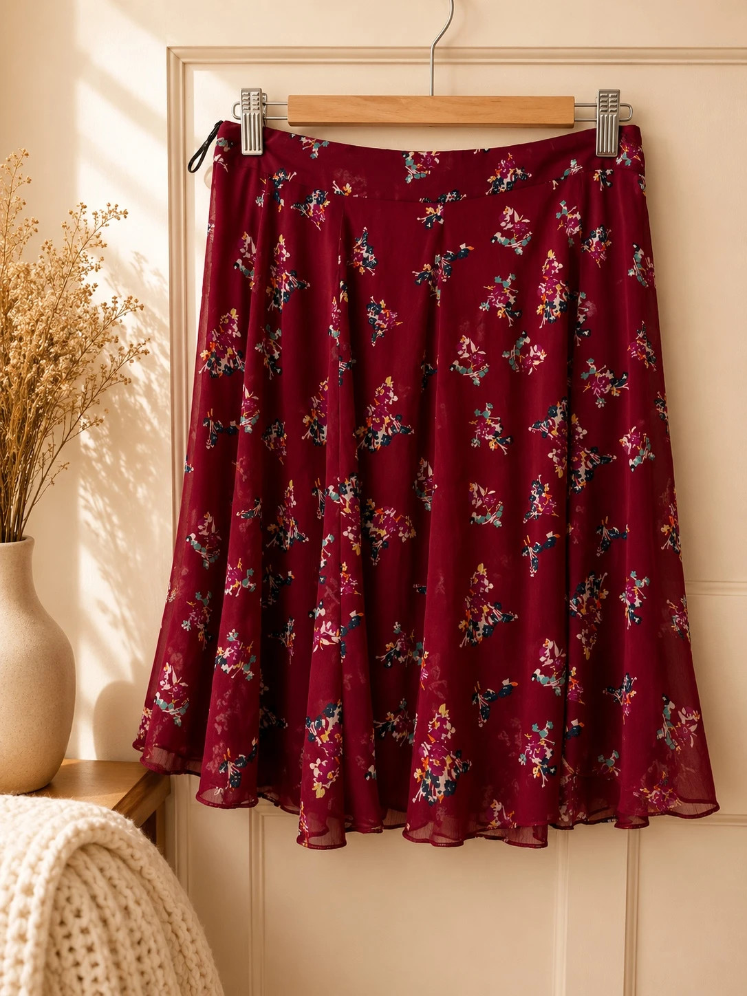 Papaya Burgundy Floral Skater Skirt – Size 10