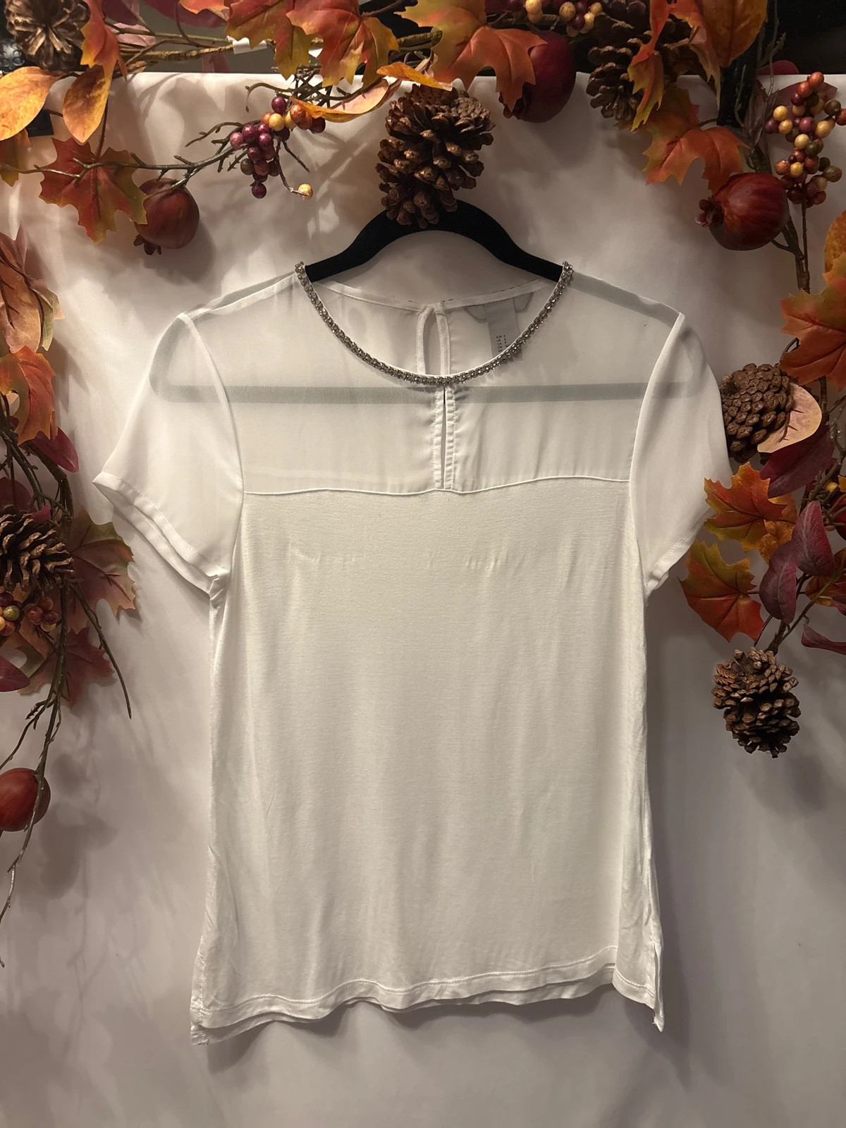 H&M white T-shirt blouse with diamanté detail size S