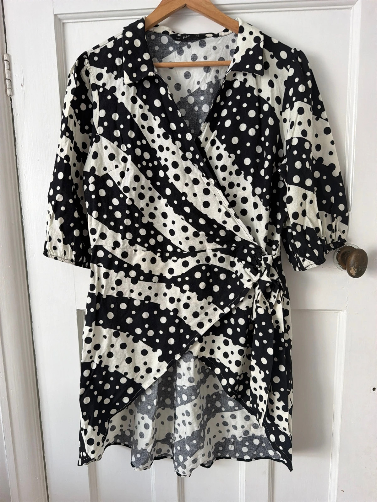F&F Black & White Polka Dot Wrap Dress Size 18 | Retro Spot Print