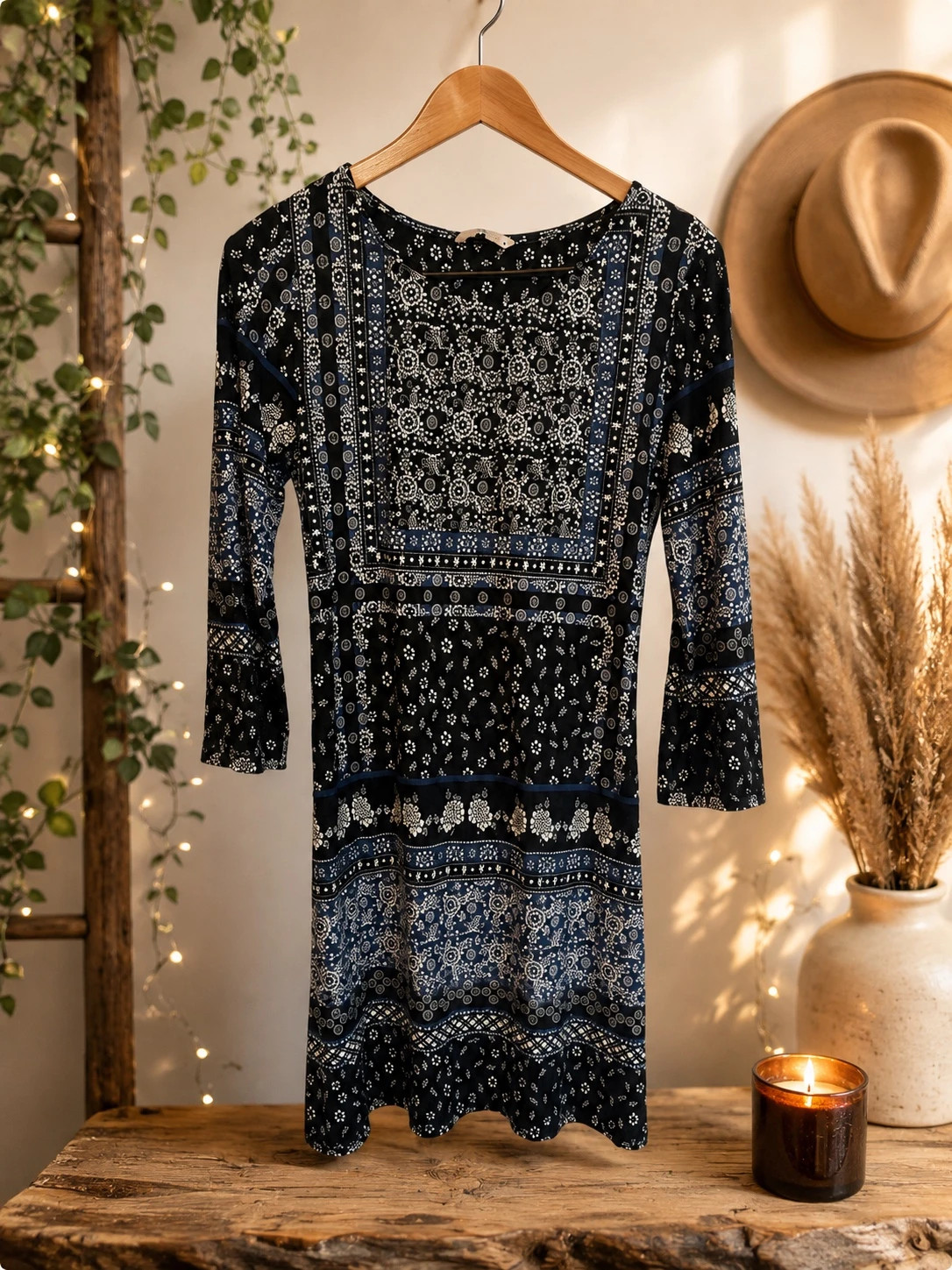 Tu navy & white boho paisley tunic dress – size 12
