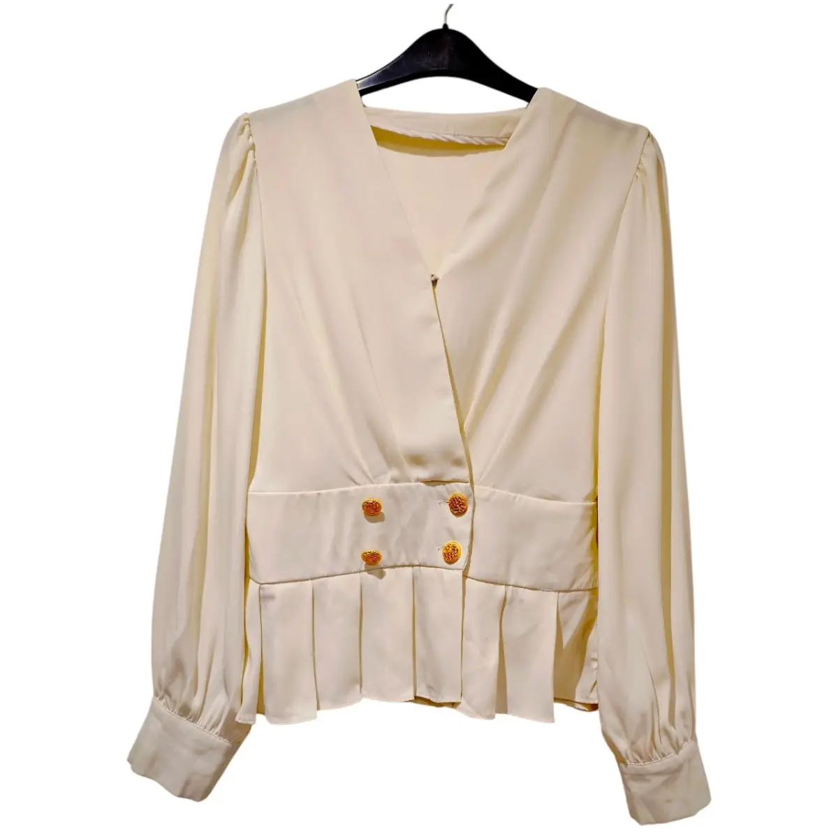 Vintage Light Green Peplum Blouse Gold Buttons Long Sleeve UK 6-8 Work Office