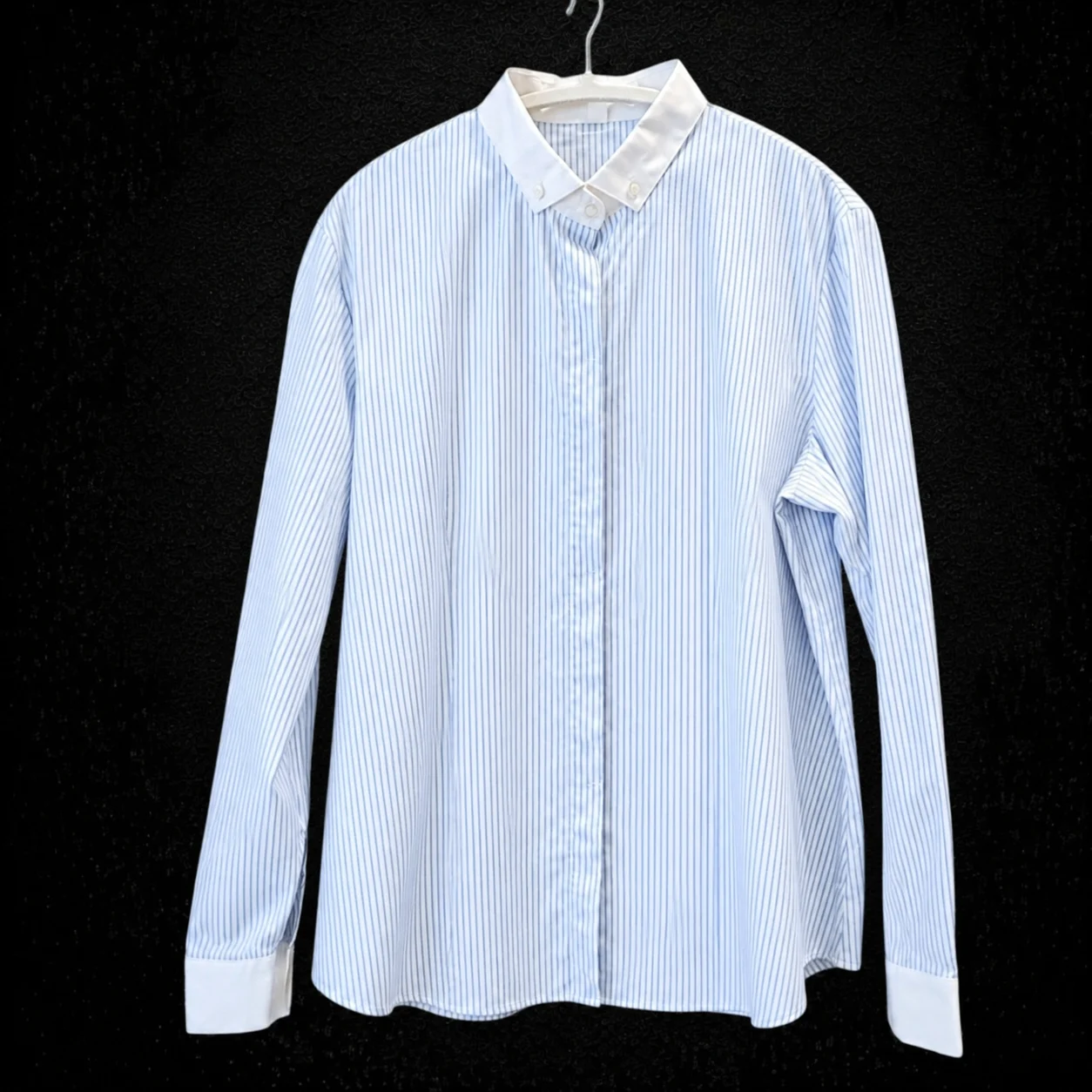 Women’s Blue White Striped Cotton Shirt Contrast Collar Long Sleeve UK 8-10