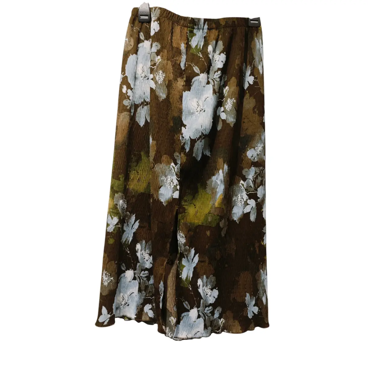 Vintage Green Floral Midi Skirt White Green Floral Print UK 10–12
