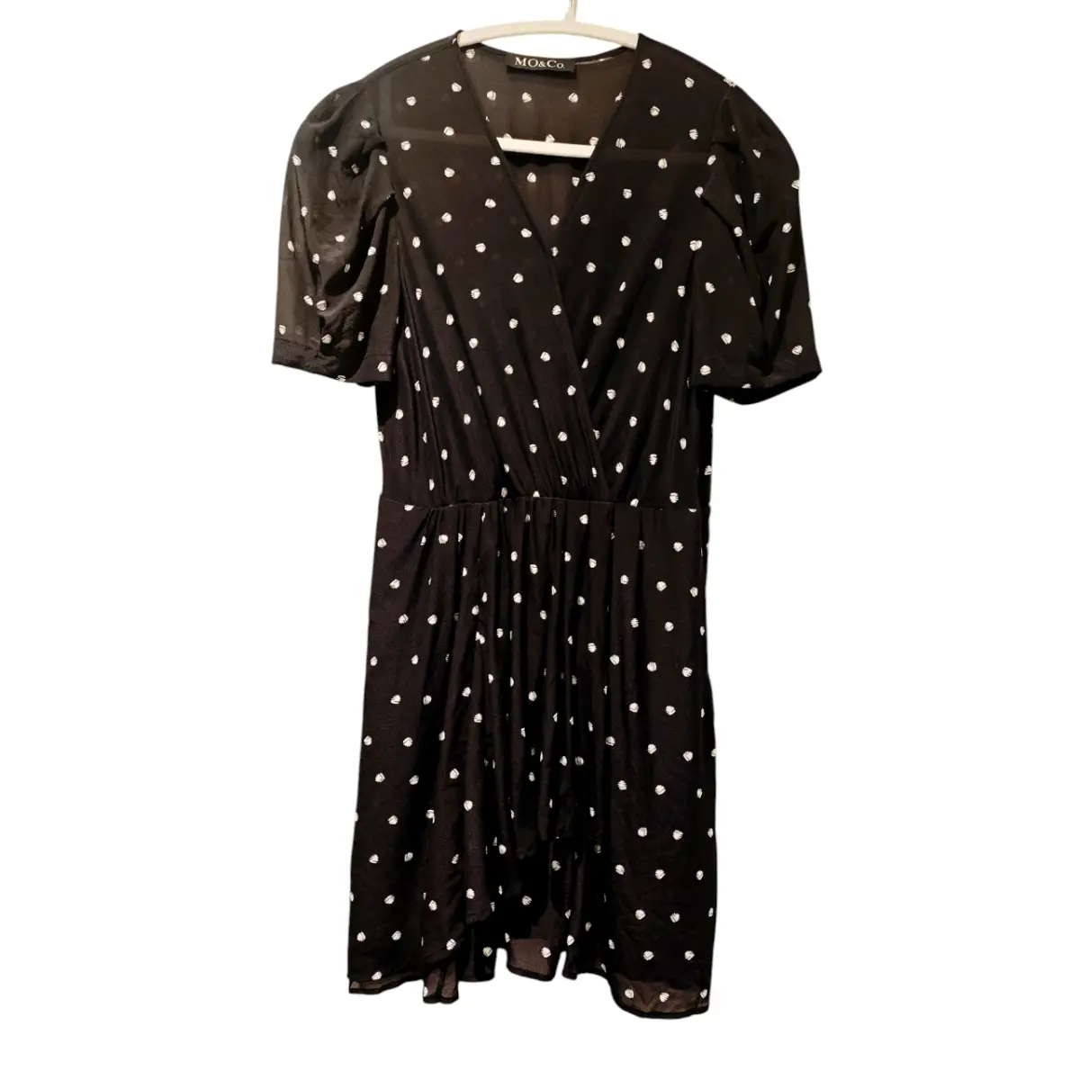 Mo&Co 100% Mulberry Silk Black White Polka Dot Mini Dress UK 6-8 Side Zip