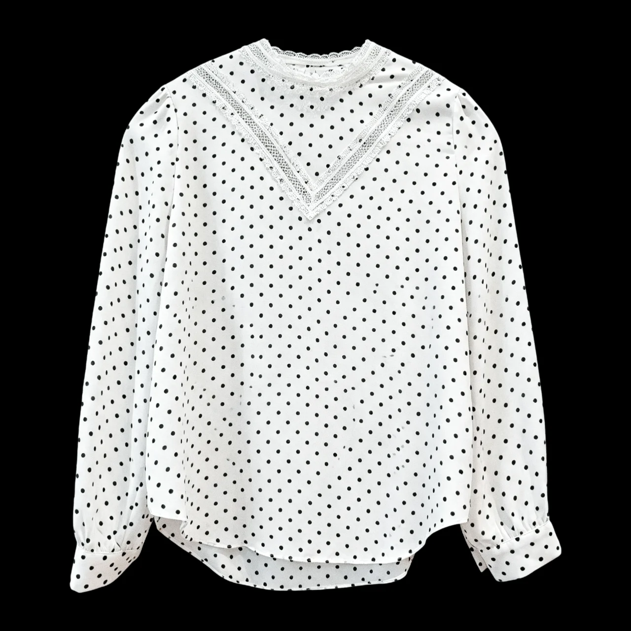 White & Black Polka Dot Lace Blouse UK 8 Vintage Style