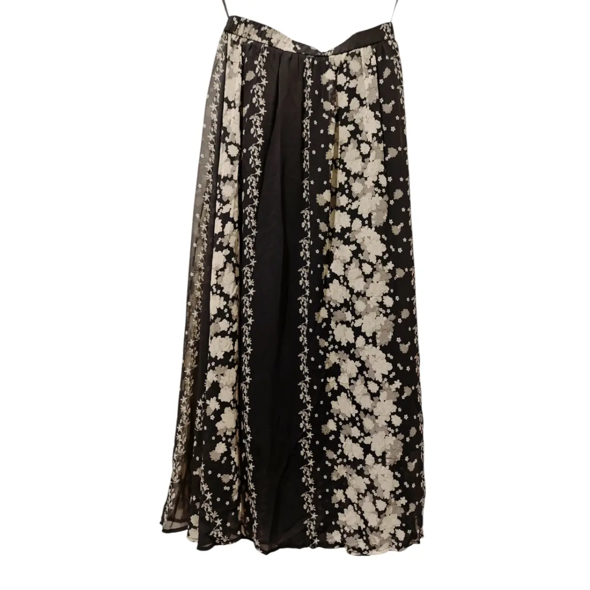 Women's Black White Floral Silky Midi Skirt UK 10 Side Zip Brand New